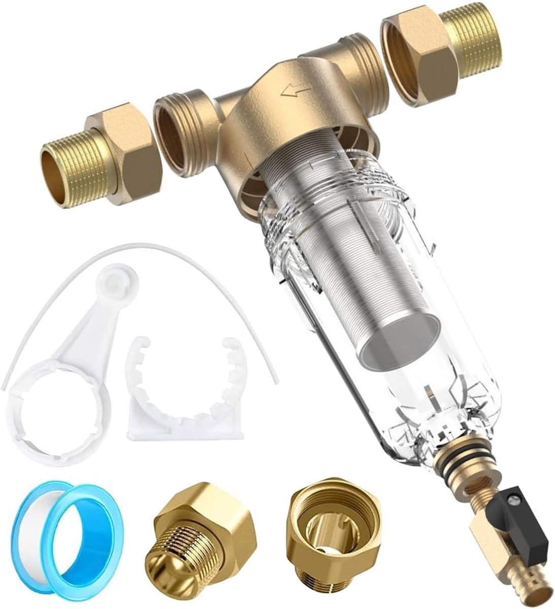 SnelShoppen - Backwash Filter Pre-Filter voor Water Systeem, 1 Inch Spin Down Sediment Filter met 3/4 Inch Adapter, RVS Tuin Pump Pre-Filter voor Thui