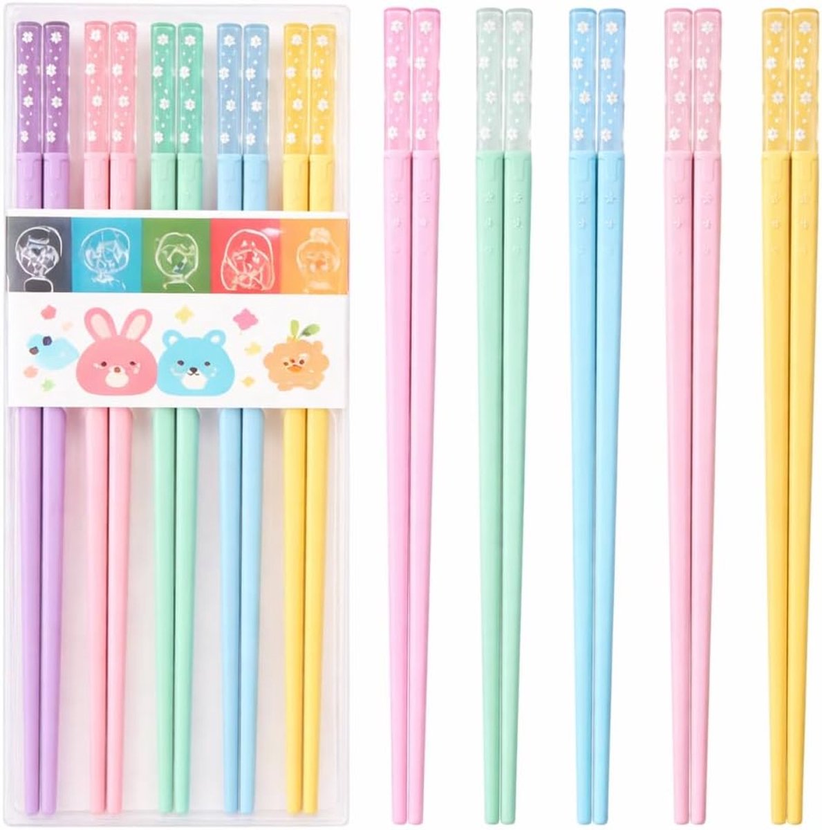 SnelShoppen - 10 Paar Vezelglas Chinese Chopsticks 24cm Kleurvolle Herbruikbare Eetstokjes, Vaatwasserbestendig voor Sushi en Aziatische Keuken