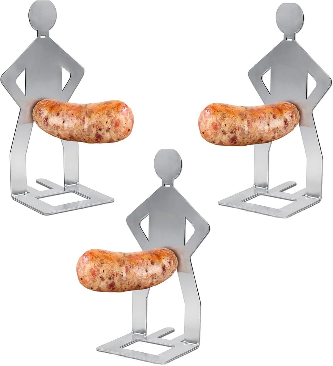 SnelShoppen - Funny Hot Dog Stand - 3 Pcs RVS Worsthouders voor BBQ, Barbecue Accessoires voor Buiten Grillen, Grill Vork voor Kebab en Groenten