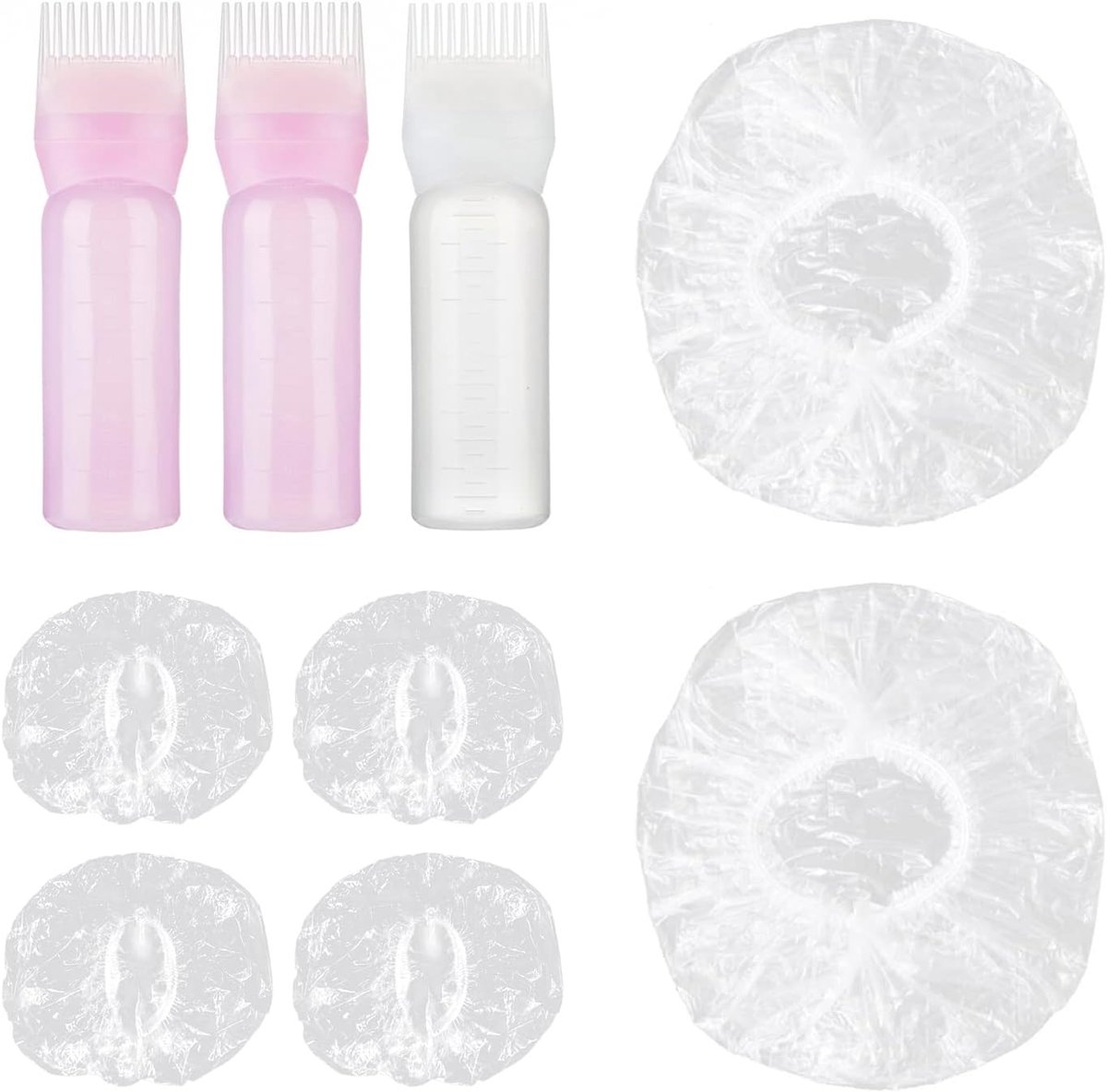 SnelShoppen - 3-delige Haarverf Kam Fles Set met 2 Douchekap en 2 Paar Waterdichte Oorkappen - Root Kam Applicator Styling Tool met Schaal (120ml) in