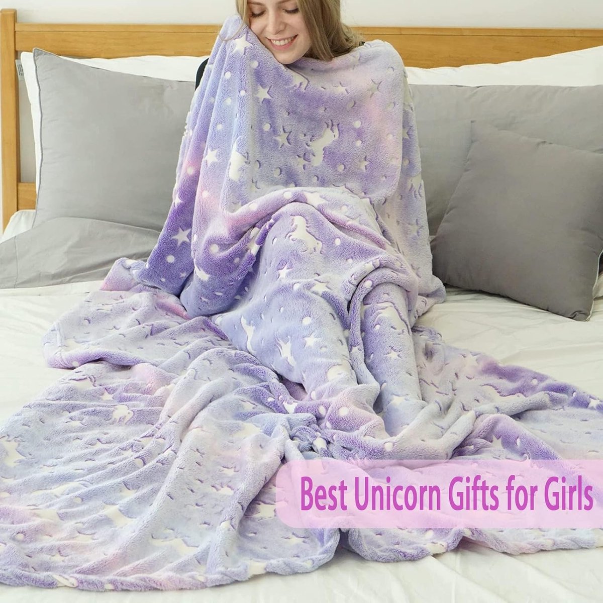 SnelShoppen - Unicorn Dekentje - 100 x 150 cm Glow in the Dark, Warm en Fluffy Kinderen Dekentje voor Jongens en Meisjes 1-10 Jaar - Perfect Cadeau (P