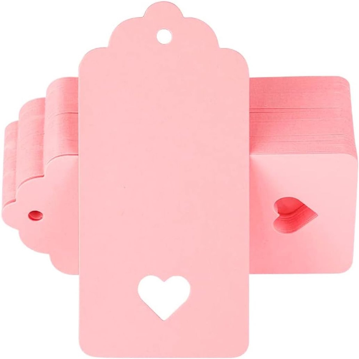 SnelShoppen - 100 Roze Kraftpapier Cadeaulabels 9x4cm Holle Liefdeshart, Blanco Papieren Labels voor Huwelijksgunsten, Cadeaus, Bagage en Doe-Het-Zelf