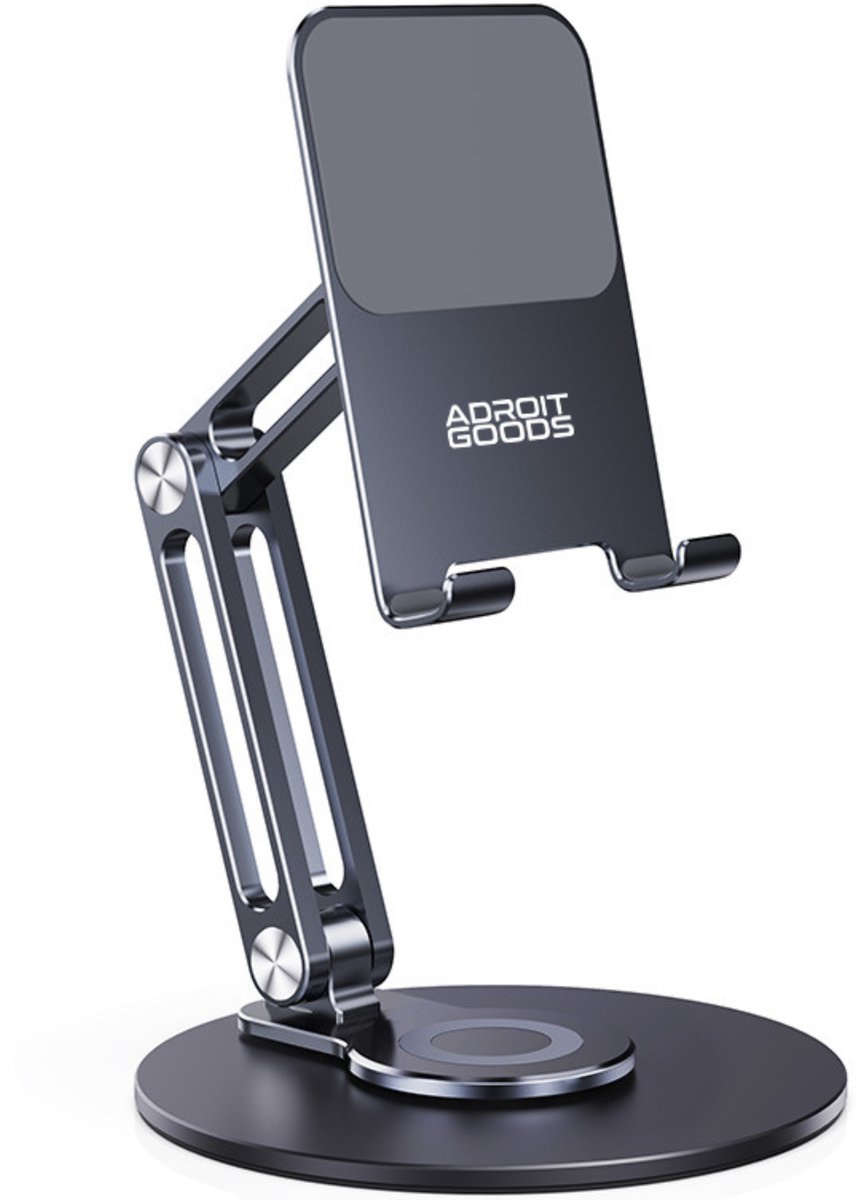 AdroitGoods Verstelbare Telefoon Tablet Standaard 360° Draaibaar Opvouwbaar Bureauhouder Metaal Universeel Smartphone iPad Houder - Zwart