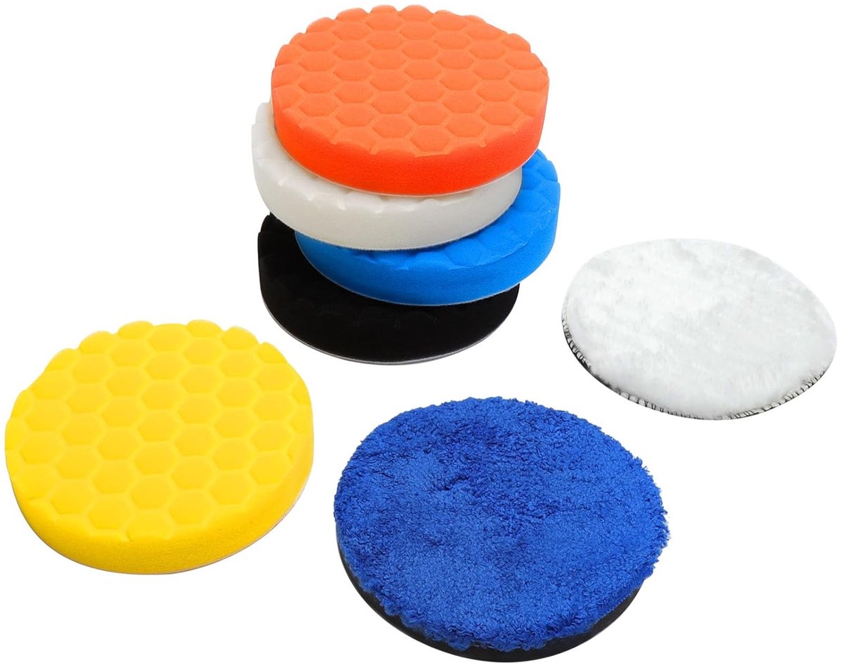SnelShoppen - Car Polishing Kit 7-delig, 125 mm Polijstpads Set met Polijstschuim & Microvezel Kleurgecodeerde Spons voor Auto Behandeling en Lak Onde