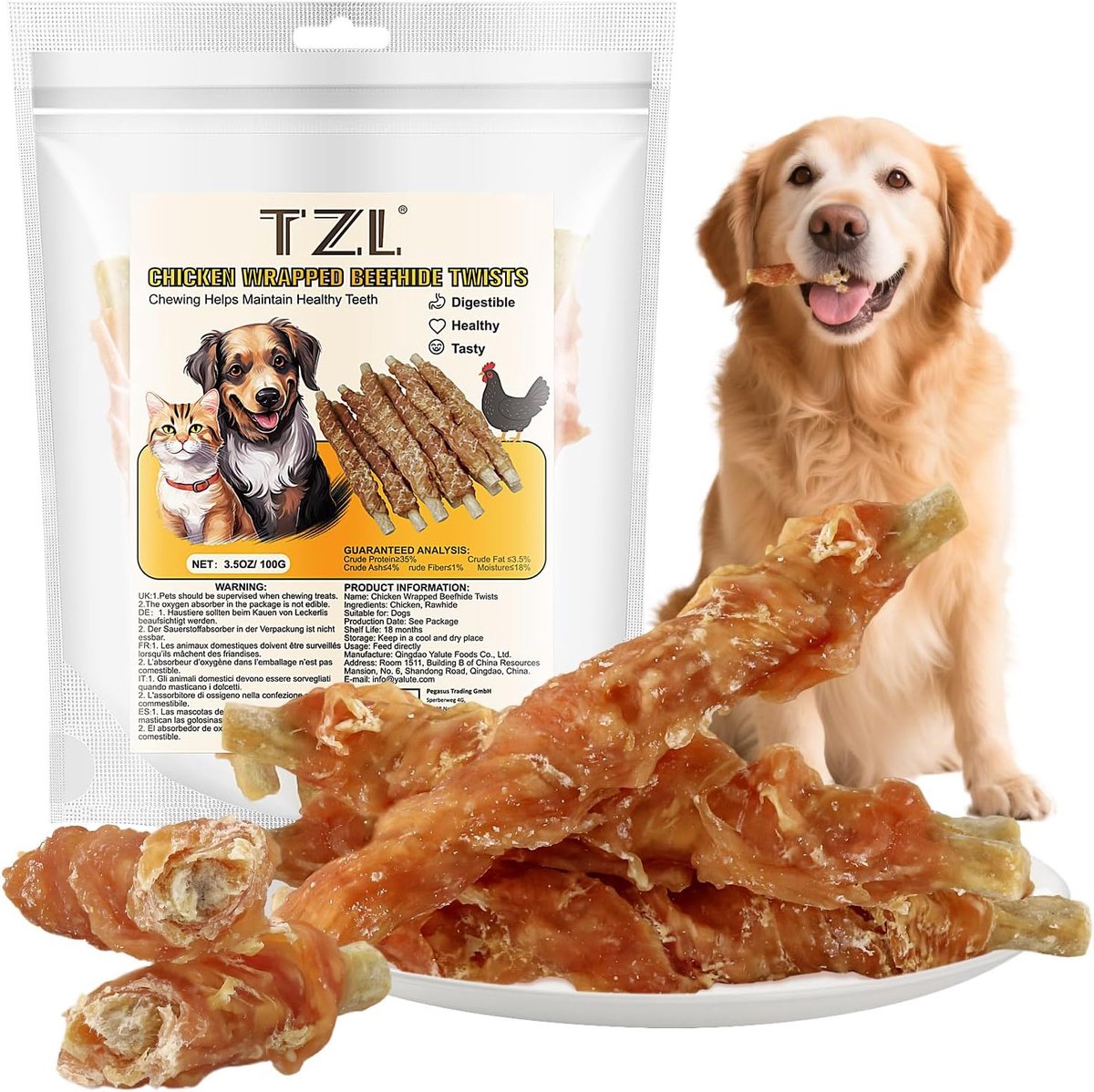 SnelShoppen - Cowhide Dog Chewing Sticks - Kippenwraps - Natuurlijk - Langdurige Tandenreiniger - 100g voor Kleine en Middelgrote Honden - Gezonde Kau