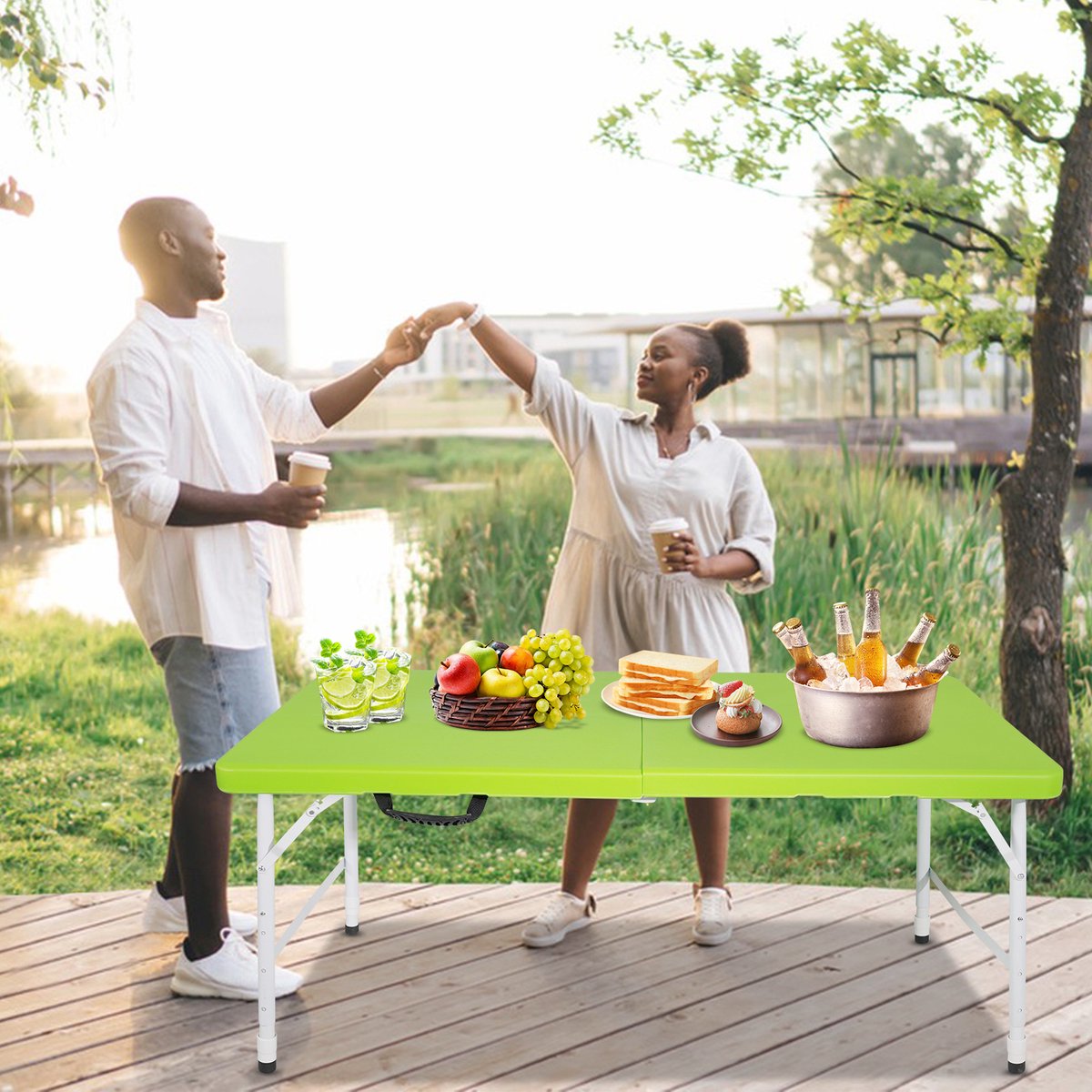 MIVRAY Tuintafel - Opvouwbaar En In Hoogte Verstelbaar Met Handgreep - Voor Camping En Feestjes - HDPE En Metaal - 125x61 Cm - Groen