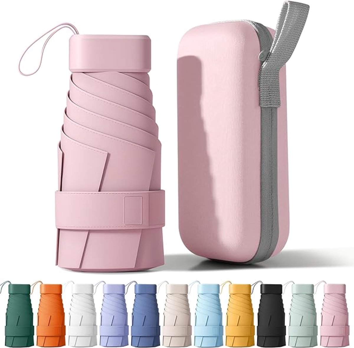 Mini Reisparaplu - UV 50+ Zon & Regen - 6 Ribben - Compact voor Handtas - Met Etui - Kersenbloesemroze - 1 Stuk
