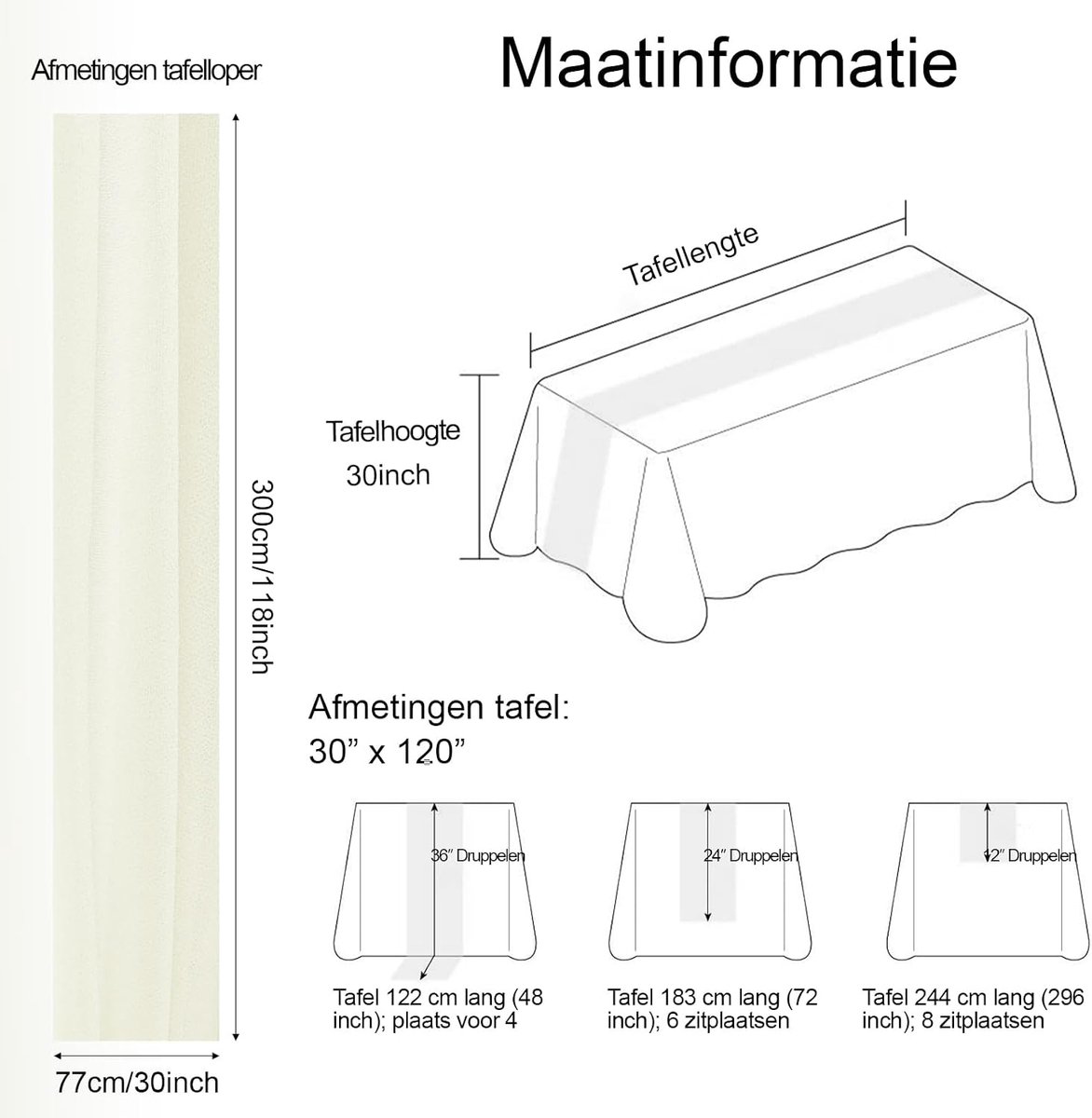 SnelShoppen - Table Runner Beige 77 x 300cm | Soft Polyester Chiffon Tafelkleed voor Boho Bruiloft, Feest, Doop, Baby Shower, Keuken Decoratie