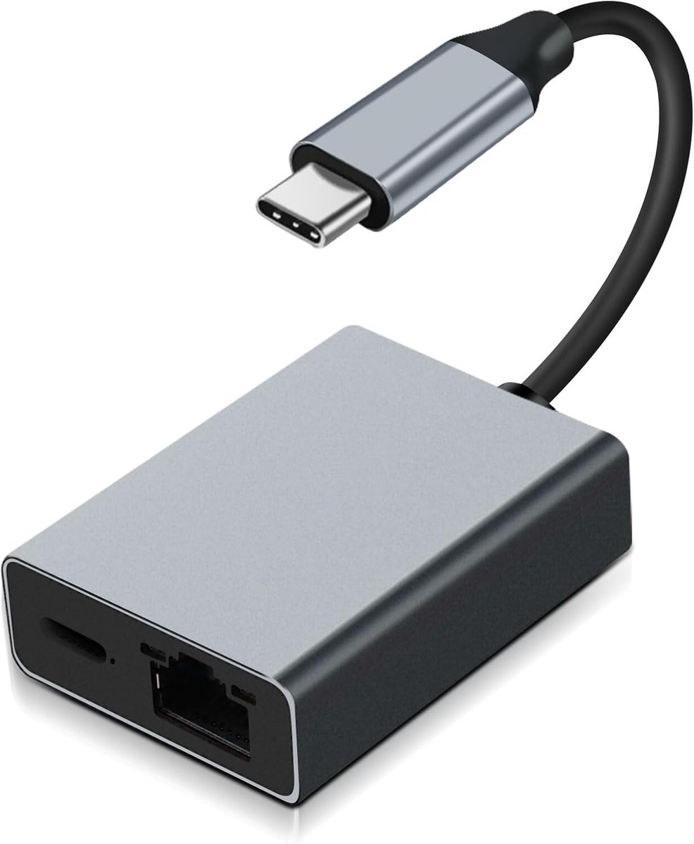 SnelShoppen - USB-C / Ethernet Oplaadadapter voor Chromecast tot 100W, USB-C naar RJ45 Ethernet 1000Mbps voor Chromecast, MacBook Air, MacBook Pro en