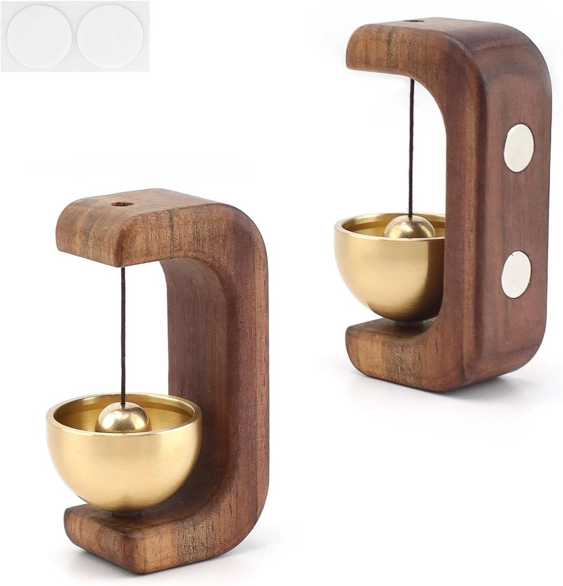 SnelShoppen - Magnetische Deurbel C-Vormig Zwart Walnoot Hout, Zelfklevend, Dubbelzijdig Plakband, Voor Deurkozijnen, Koelkasten, Kantoor en Winkels