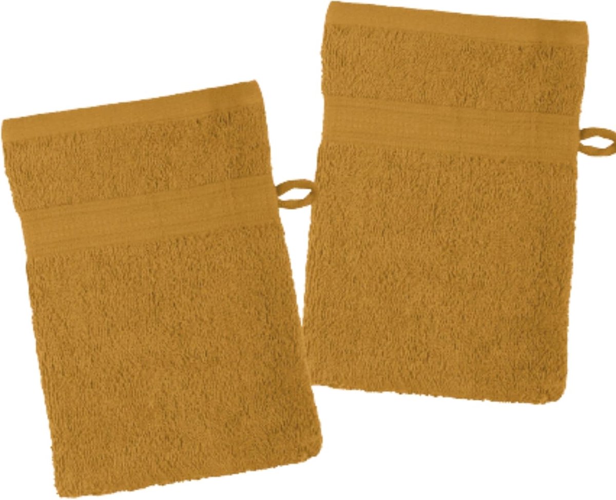 SnelShoppen - Set van 2 Washandjes - 15 x 21 cm - 100% Biologisch Katoen - Curry Kleur - Zacht en Absorberend - Oeko Tex Gecertificeerd - Badlinnen vo