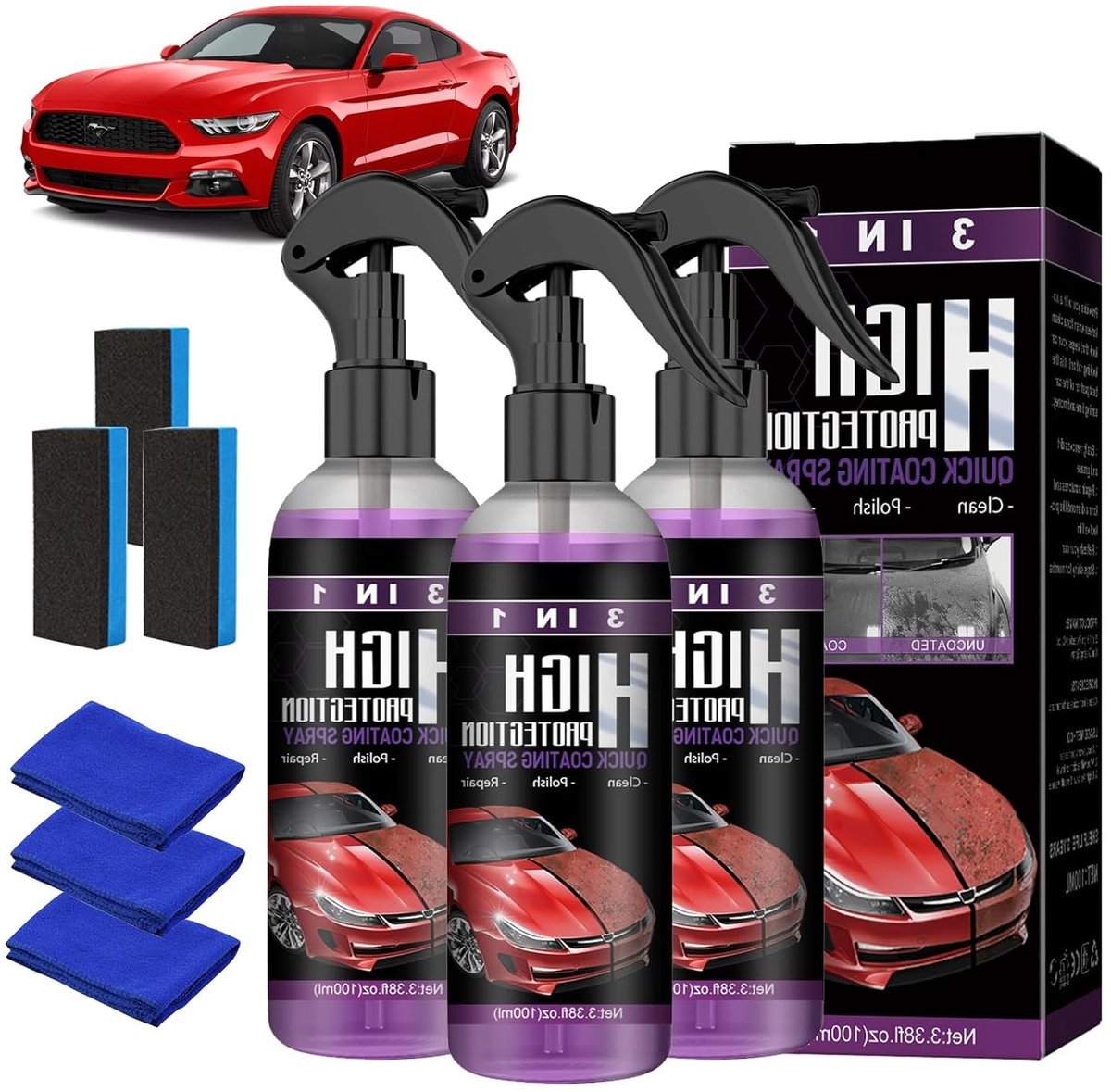3-in-1 Spray voor Auto Polijsten en Nano Coating - Snelle Bescherming tegen Krassen voor Auto's en Motoren (Verpakking van 3)
