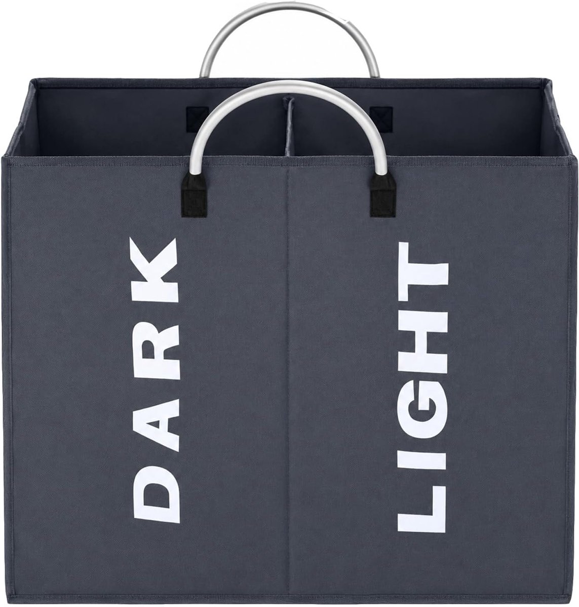 SnelShoppen - Vouwbare Wasmand met 2 Compartimenten, 60 Liter, Licht-Donkere Was Sorter, Kinderkamer, 600D Stof, Donkergrijs, Voor Slaapkamer, Wasruim