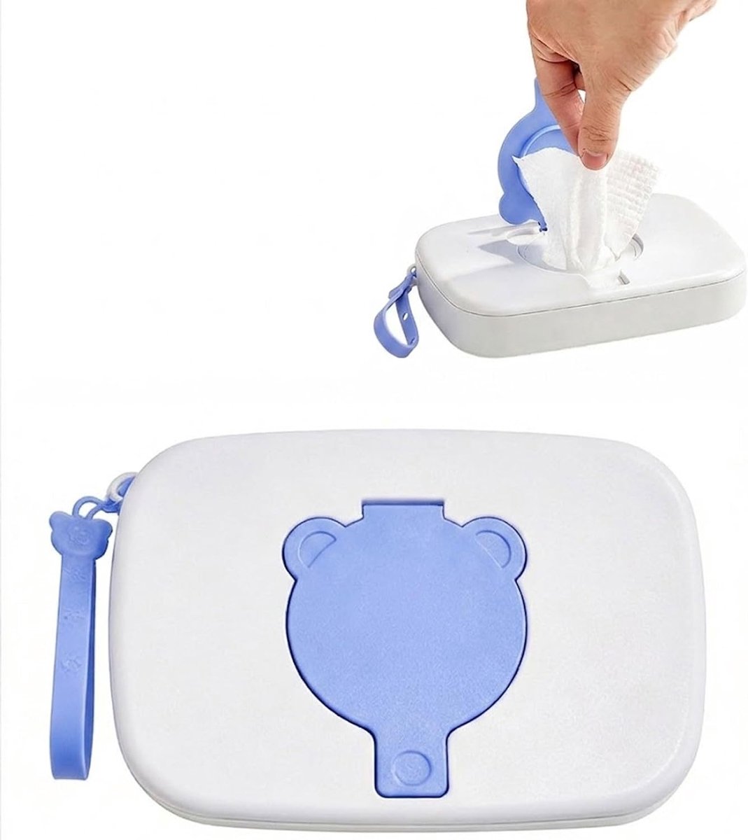 Herbruikbare vochtdoekbox voor onderweg met sluitingsdeksel en draagriem - Ideaal voor babydoeken, vochtdoeken en handige opslagoplossingen (blauw)