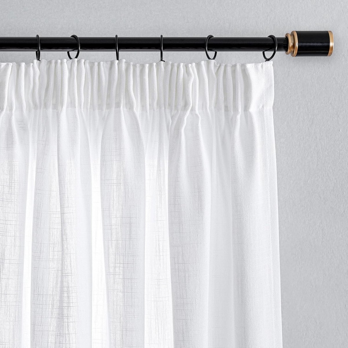 Thijox - Gordijnen in Linnenlook, Halftransparant, Plooiband, Set van 2, 280 x 140 cm, Natuurlijke Stijl, Witte Woonkamer Gordijnen voor Privacy en Li