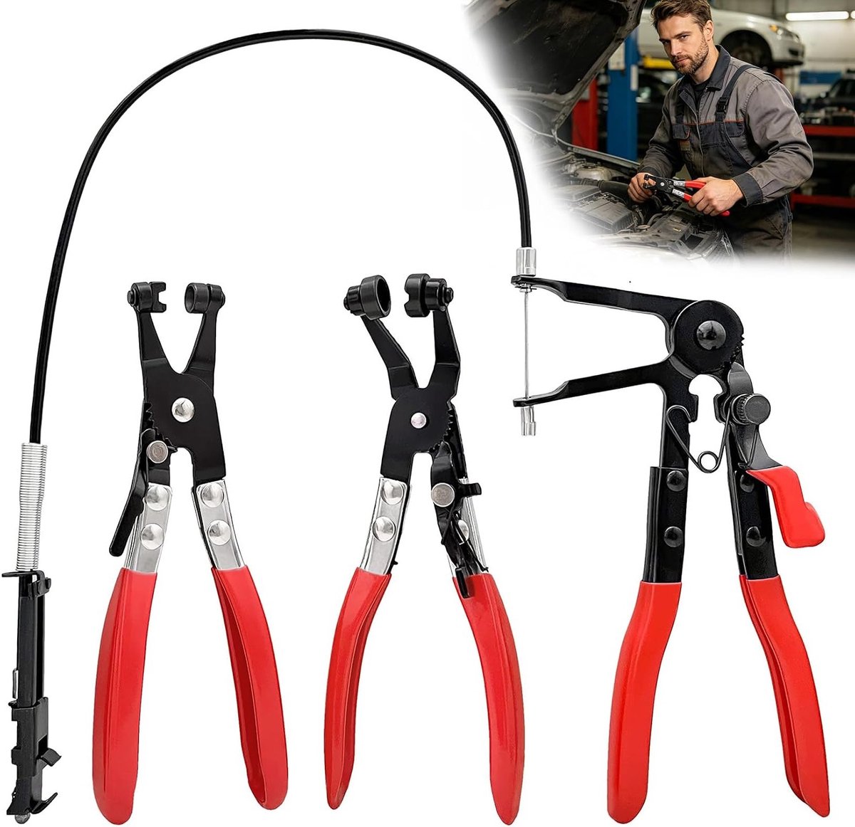 Set van 3 Slangklem Pliers voor Auto Werkplaats - Veerklem Pliers met Draadas voor Radiato