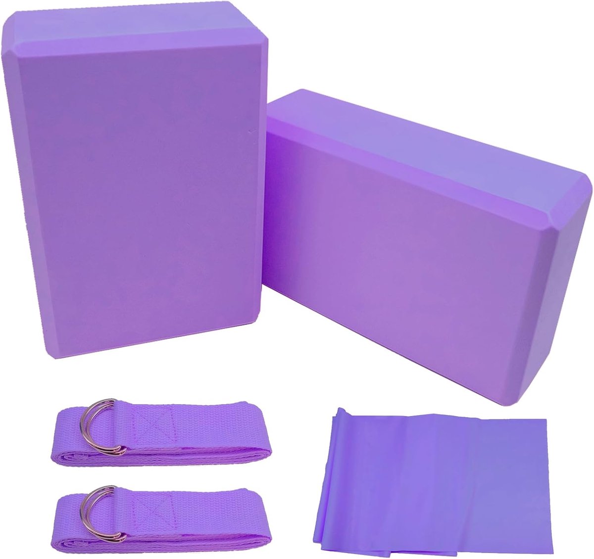 SnelShoppen - Yogablokken Set van 2 Stuks met Riem, Lichtgewicht EVA-Schuim, Antislip Baksteen voor Yoga, Pilates, Stretching, Meditatie, Roze/Paarse