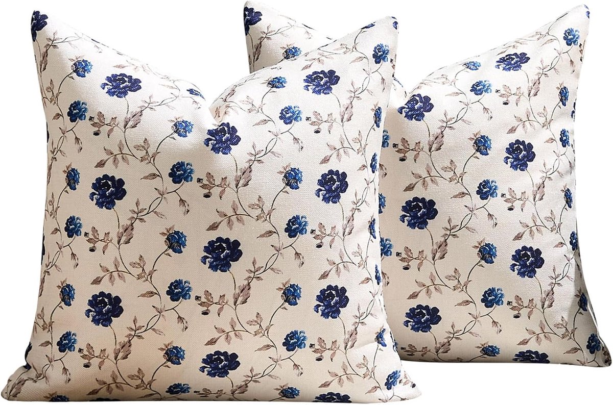Kussensloop 50 x 50 cm - blauw bloemen - waterafstotend - perfect voor buitengebruik - ShopVlot
