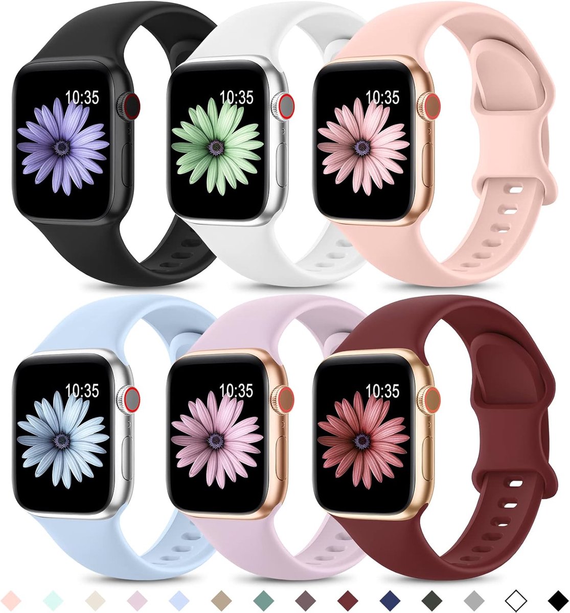 Sportbanden voor Apple Watch 38-41mm - Zacht silicone - 6-pack - Comfortabele vervangbanden voor dagelijks gebruik - ShopVlot