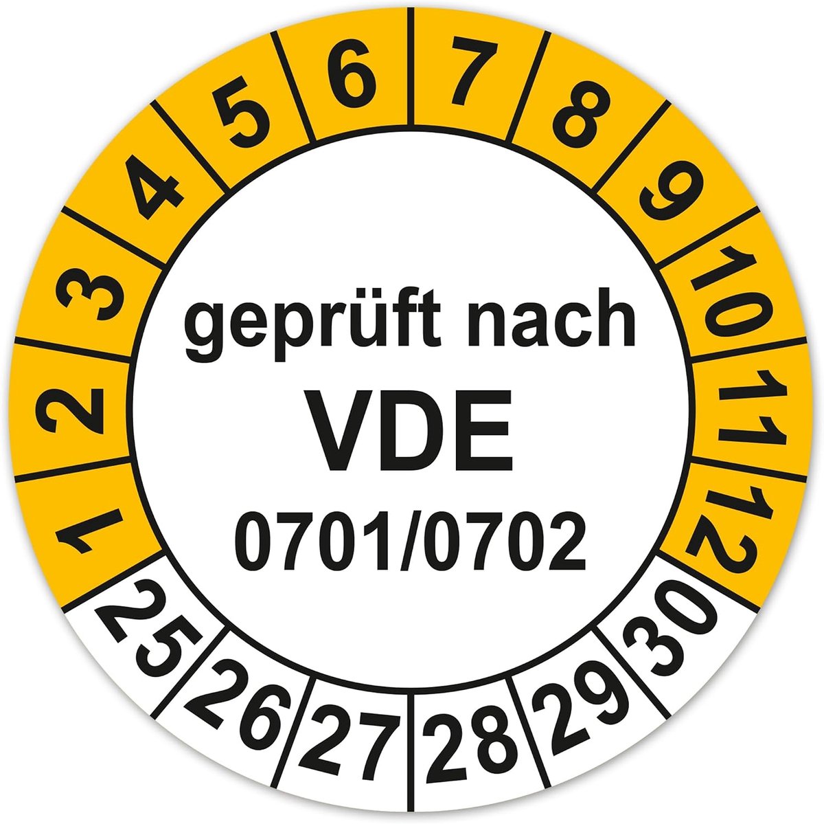 Testplaatje VDE 0701/0702 - Geel - Zelfklevende vinyl testetiketten - Voor wettelijke documentatie - ShopVlot