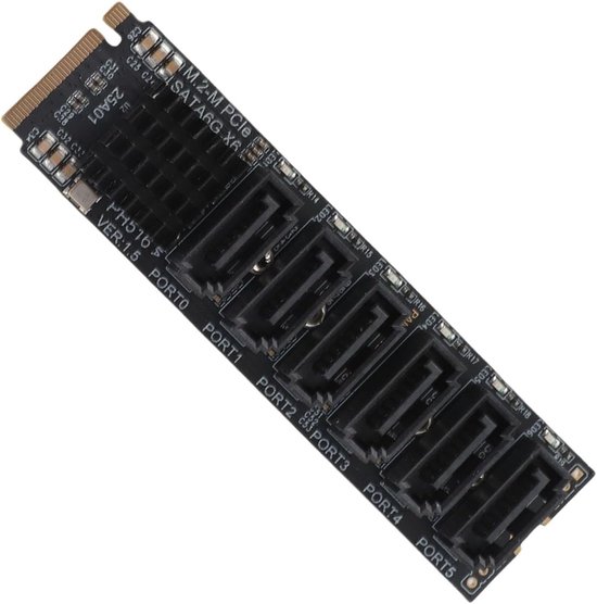 SnelShoppen - M.2 naar SATA 3.0 Adapterkaart, PCIe 3.0 x2 16Gbps Uplink, SATA 3.0 6Gbps x 5, Harddrive Uitbreidingskaart, Plug and Play van Snelshoppen — afbeelding 3
