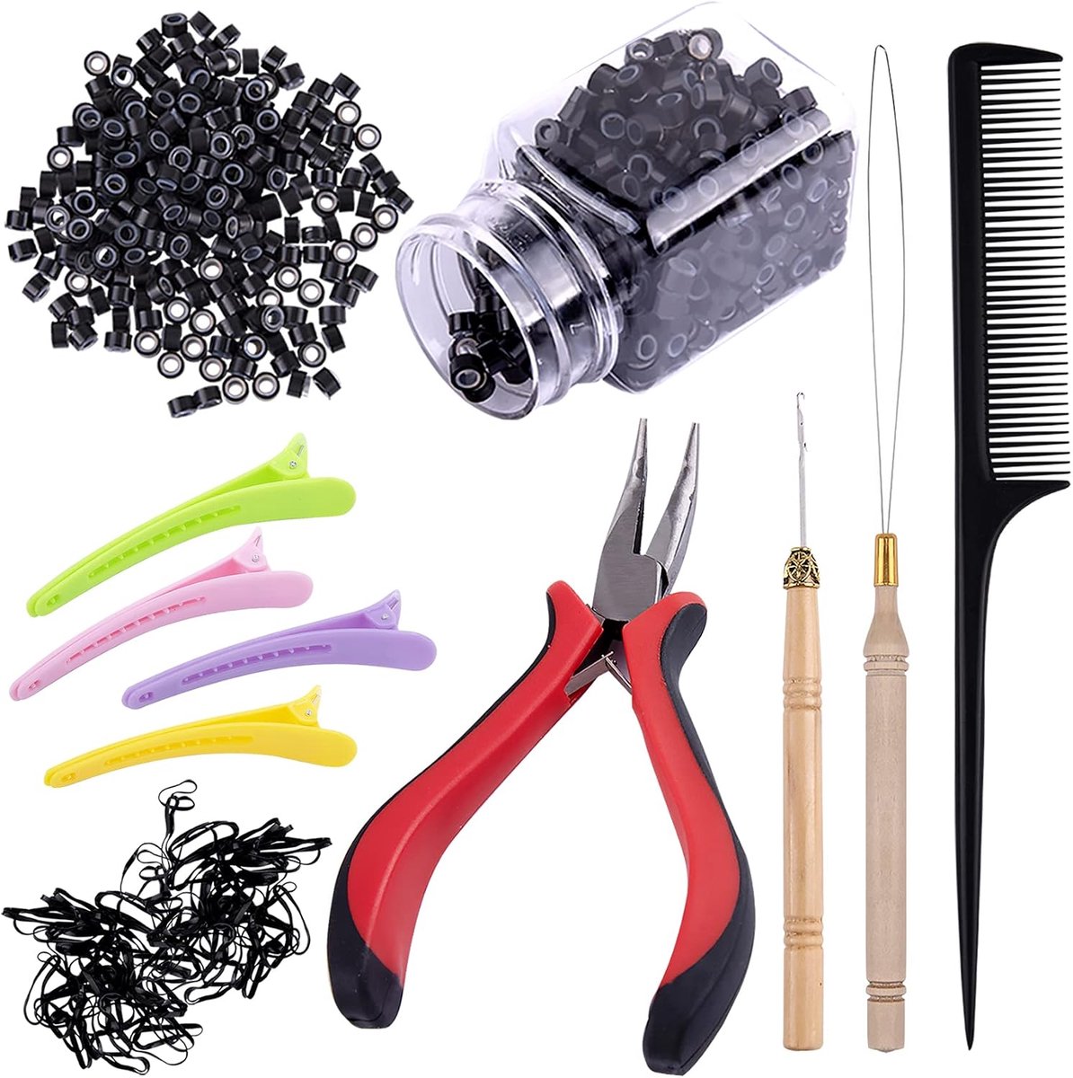 Micro Ring Haar Extensions Set - 500 Stuks Micro Ringen - Compleet met Tools en Clips - Perfect voor Haarverlenging - ShopVlot