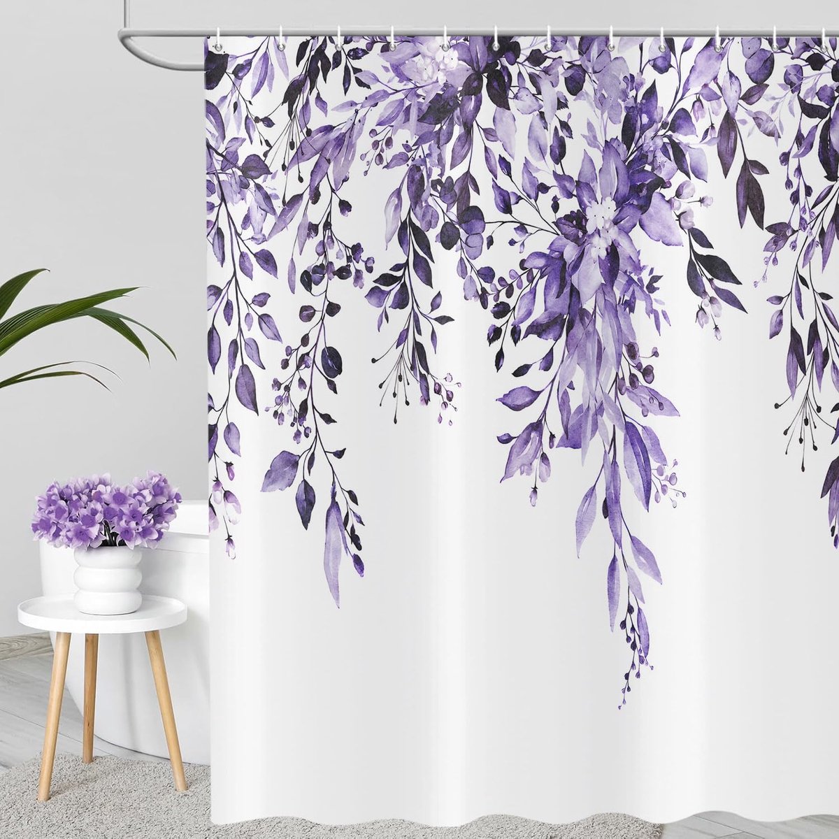 Douchegordijn 180x200cm - Paarse Eucalyptus Bladeren - Waterdicht en Wasbaar - Frisse Lente Sfeer - ShopVlot