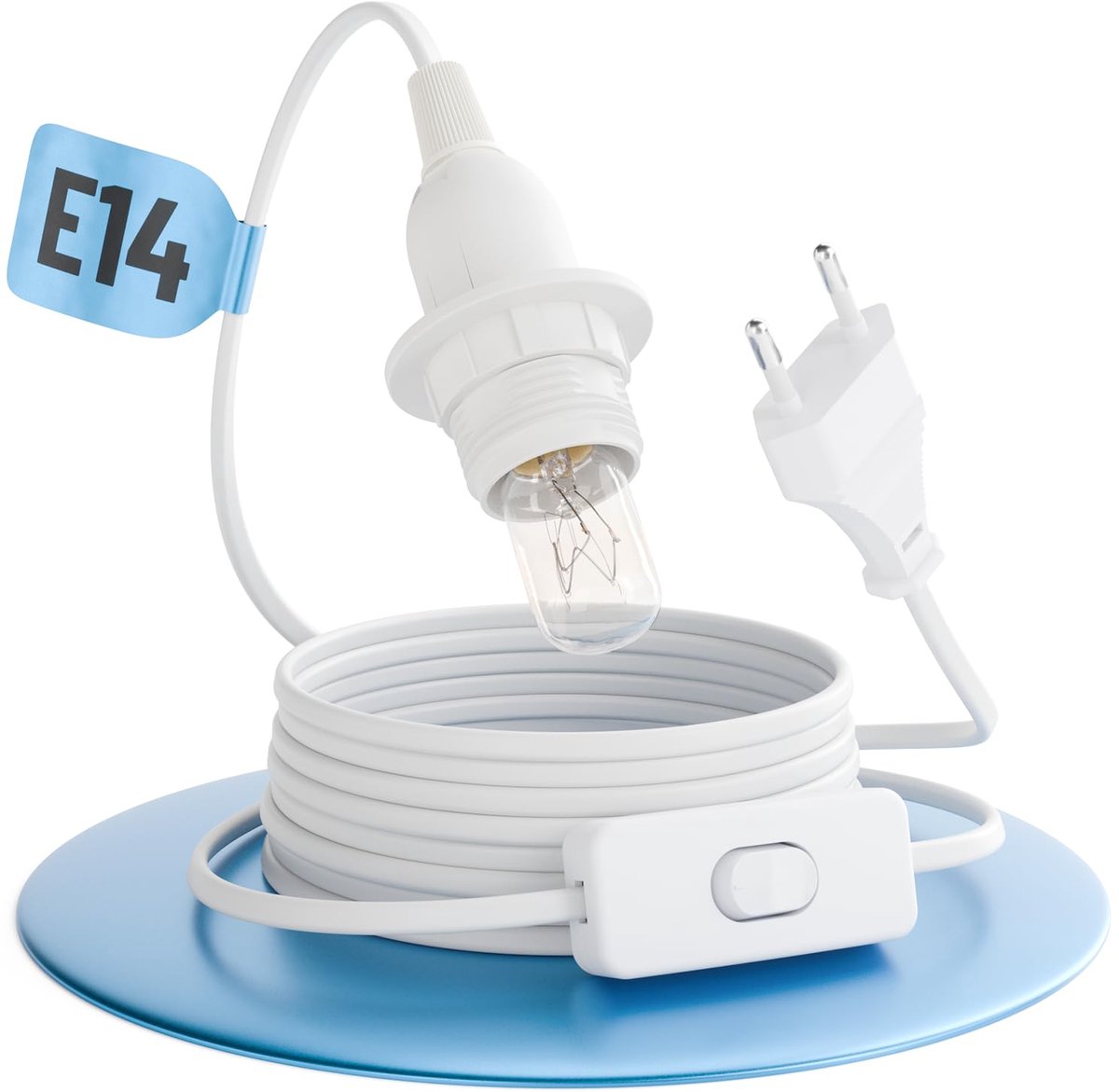 Lampfitting E14 met kabel en schakelaar - witte 3.5 m - max. 60W - ideaal voor DIY projecten - ShopVlot