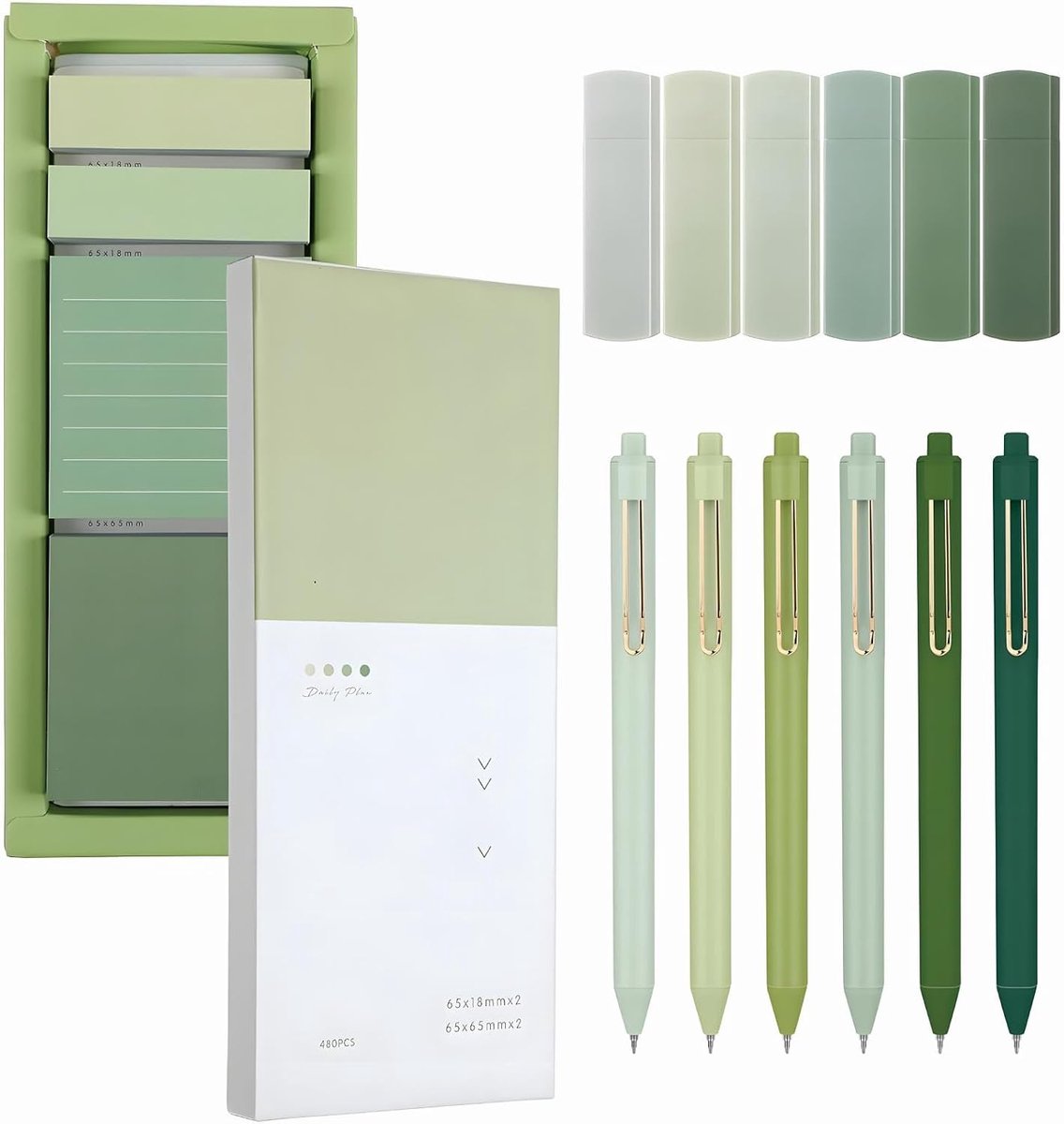 Sticky Notes set 480 stuks - pastel kleuren - met 6 balpennen en 6 correctietape - ideaal voor school en kantoor - ShopVlot