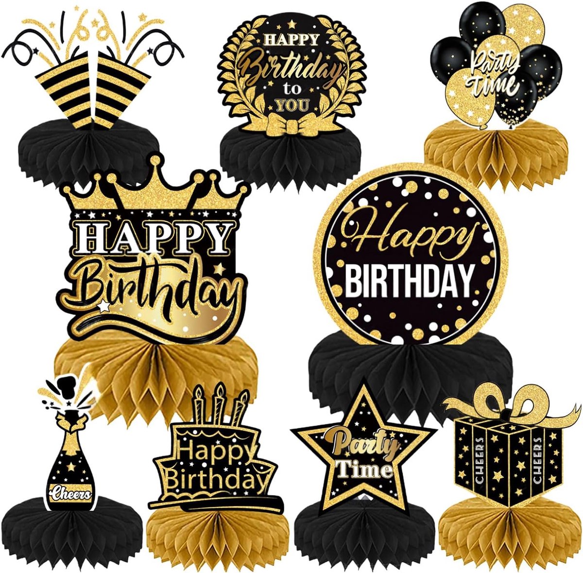 Tafeldecoratie verjaardag 9 delig - zwart goud - premium kwaliteit - herbruikbaar voor feesten - ShopVlot