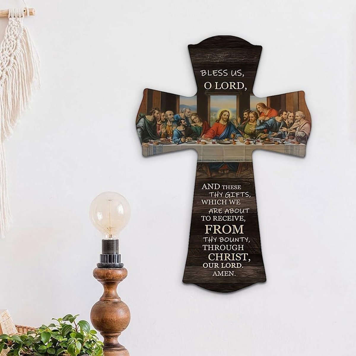 Kruisbeeld muur decoratie - Religieus kunstwerk - Thuis kerk decoratie - Laatste Avondmaal afbeelding - 20x30 cm - Houtkleur