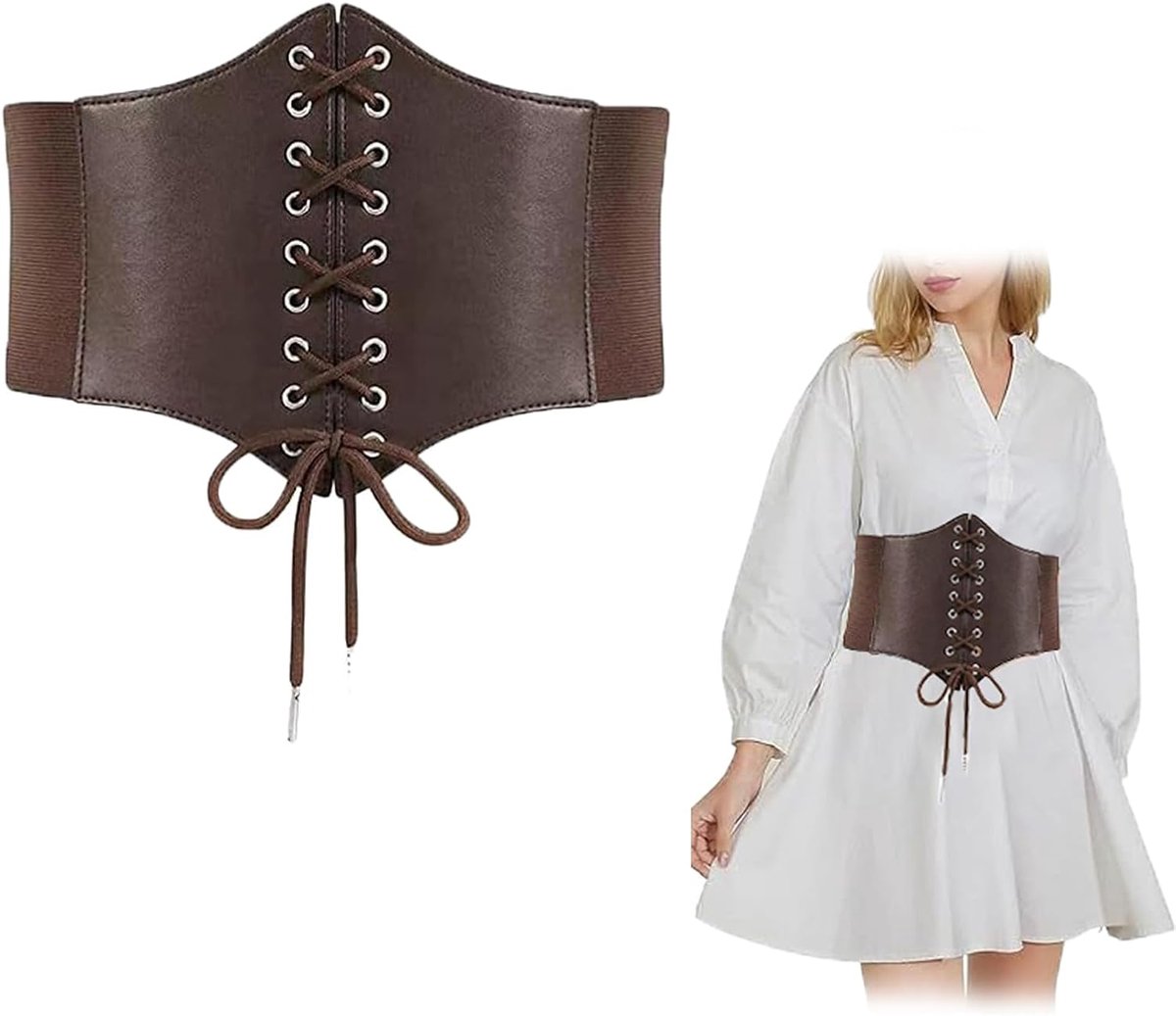 Lace-up corset tailleband - bruin - elastisch - accentueert figuur - ShopVlot