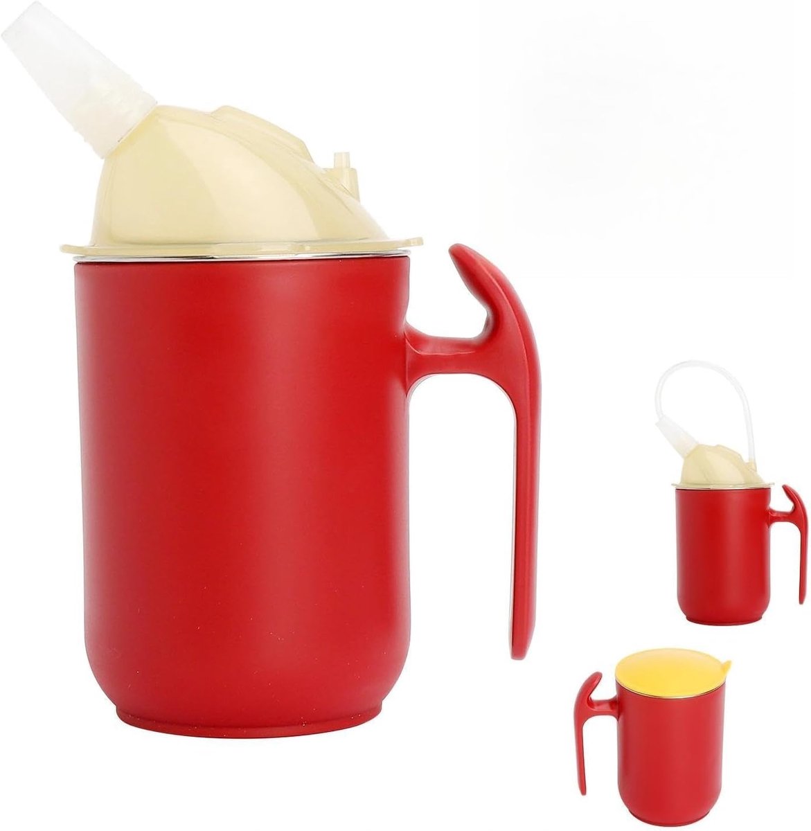 Drinkbeker 400ml met handvat - RVS lekvrij - Voor senioren en patiënten - Gemakkelijk drinken met rietje - ShopVlot