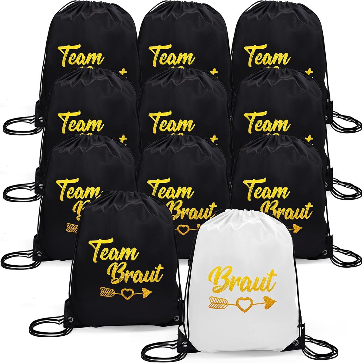 Drawstring gymtas team bruid 11 stuks - zwart/wit - voor vrijgezellenfeest - praktische geschenken - ShopVlot