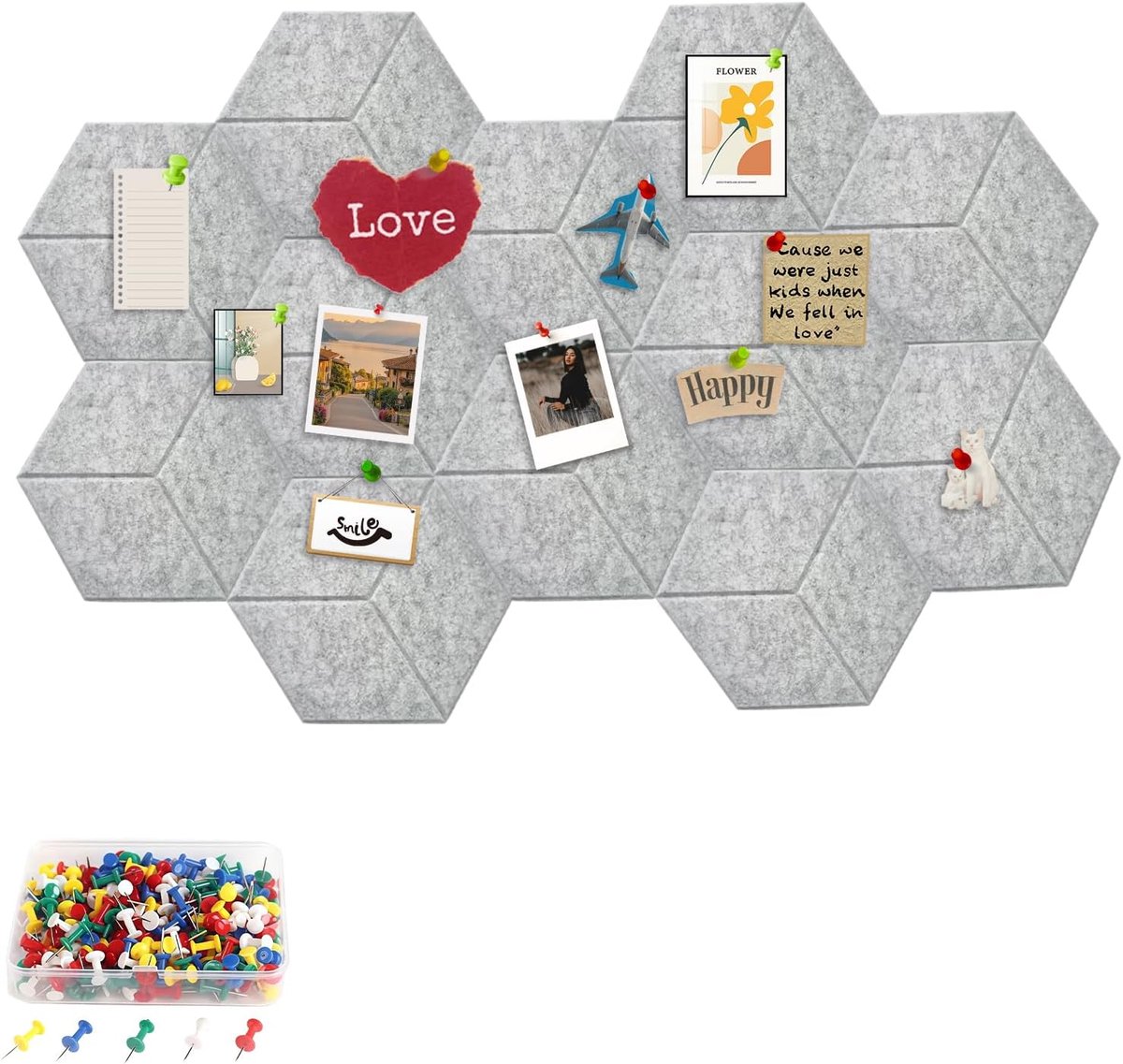 Vilt prikbord 30 x 26 cm - zelfklevend - hexagonaal - ideaal voor foto's en notities - ShopVlot
