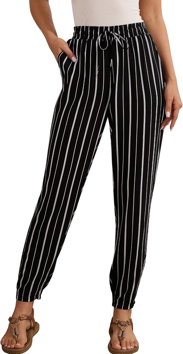Zomerse strandbroeken dames - lichte streepjesprint - comfortabele jersey - perfect voor warme dagen - ShopVlot
