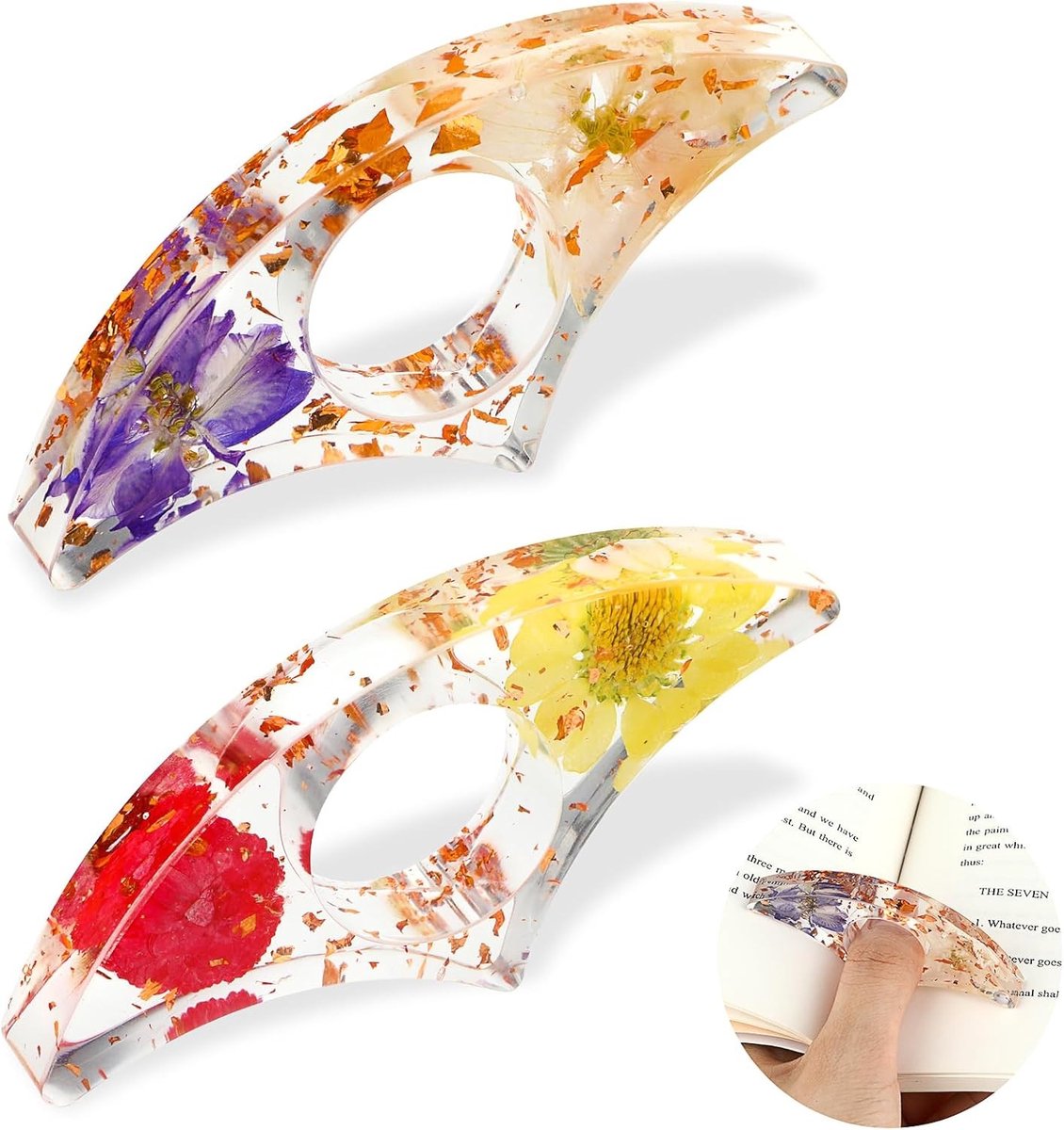 Paginahouder voor Boekjes - 2 Stuks, Transparante Gedroogde Bloemen, Boekenleggers, Houten Boekopeners, Leestools en Boekenaccessoires
