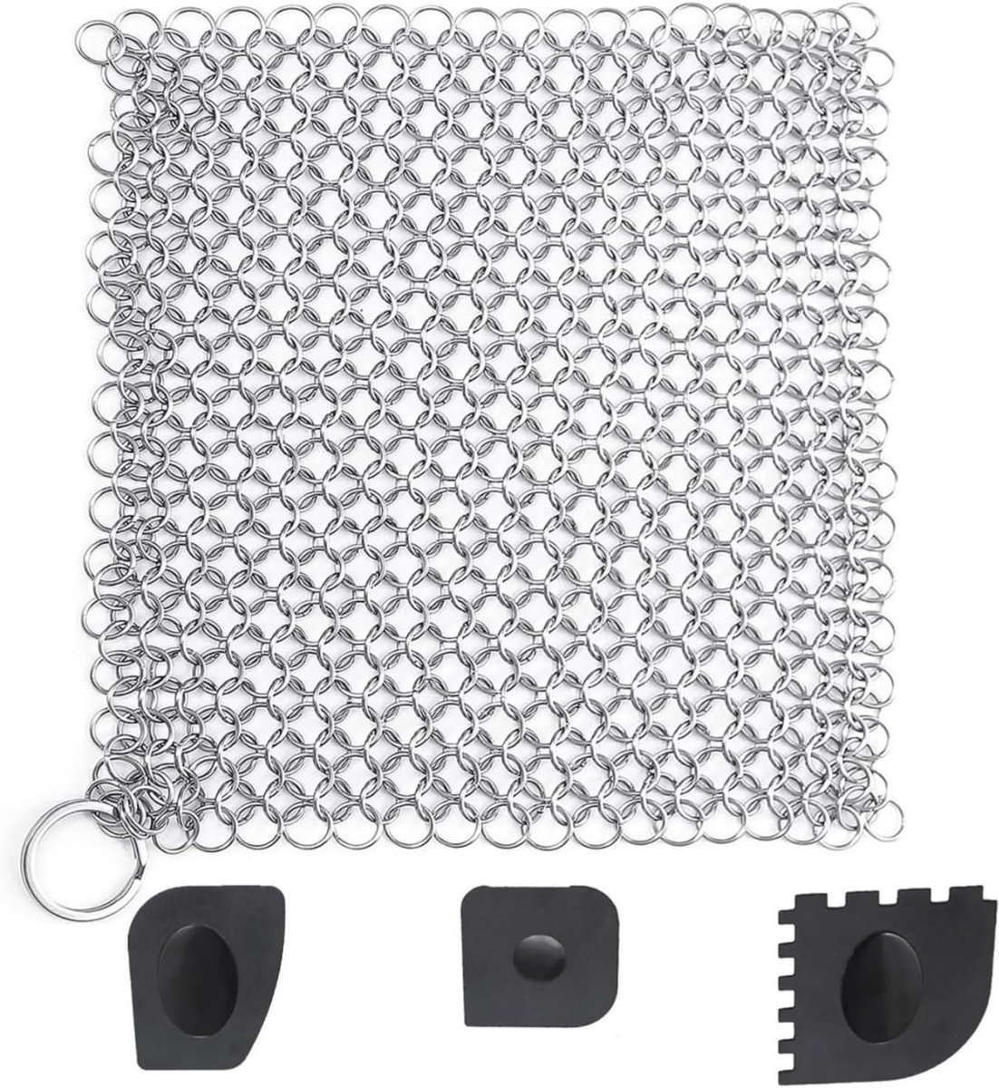 Cast Iron Cleaner 10 x 10 cm - RVS Panreiniger - Inclusief 3 Schrapers - Voor het grondig reinigen van pannen - ShopVlot