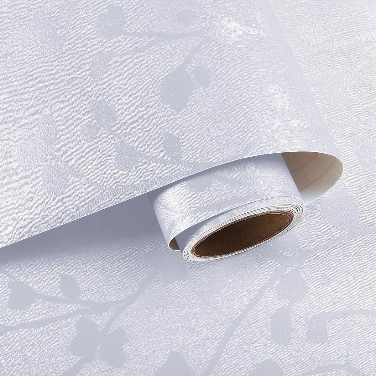 Behang 40cmx200cm - Zelfklevend Wit - Bladerenpatroon - Perfect voor Woonkamer en Slaapkamer - ShopVlot
