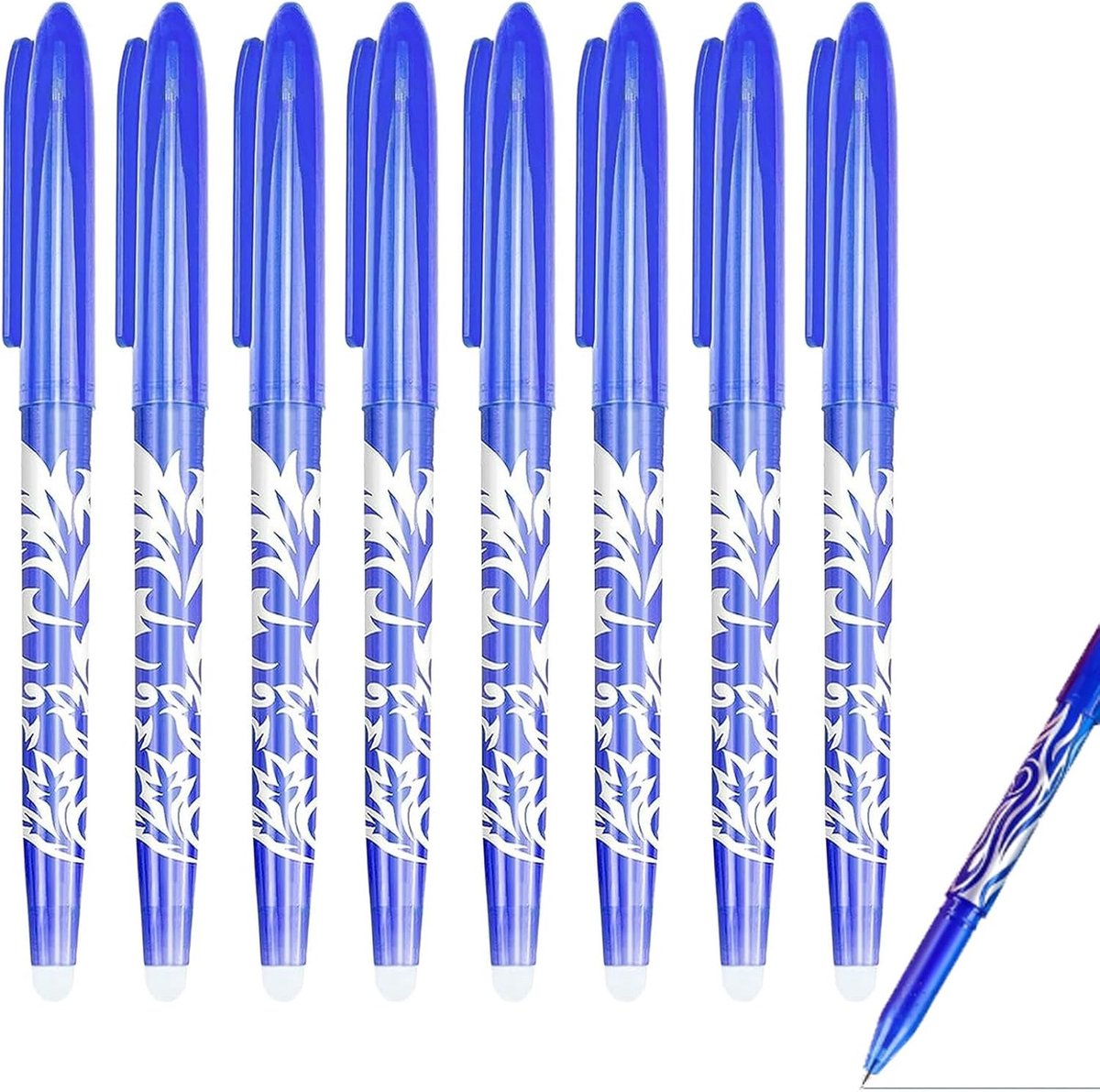Uitwisbare gelbalpen 0,5 mm - set van 8 stuks - blauwe inkt - snel corrigeren zonder papierbeschadiging - ShopVlot