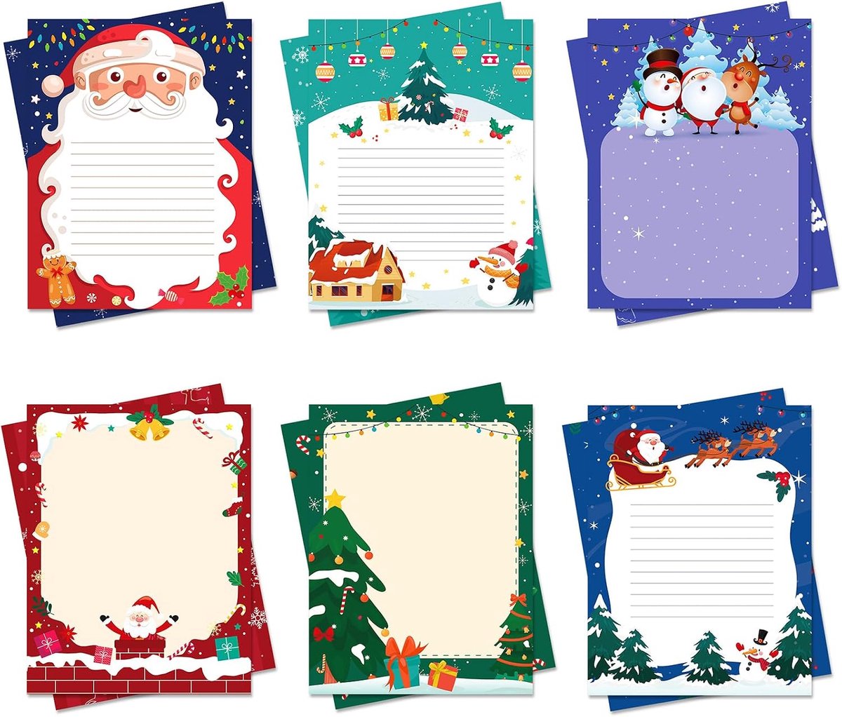 Kerstbriefpapier 60 vellen - 6 stijlen - Unieke kerstontwerpen - Perfect voor feestelijke uitnodigingen - ShopVlot