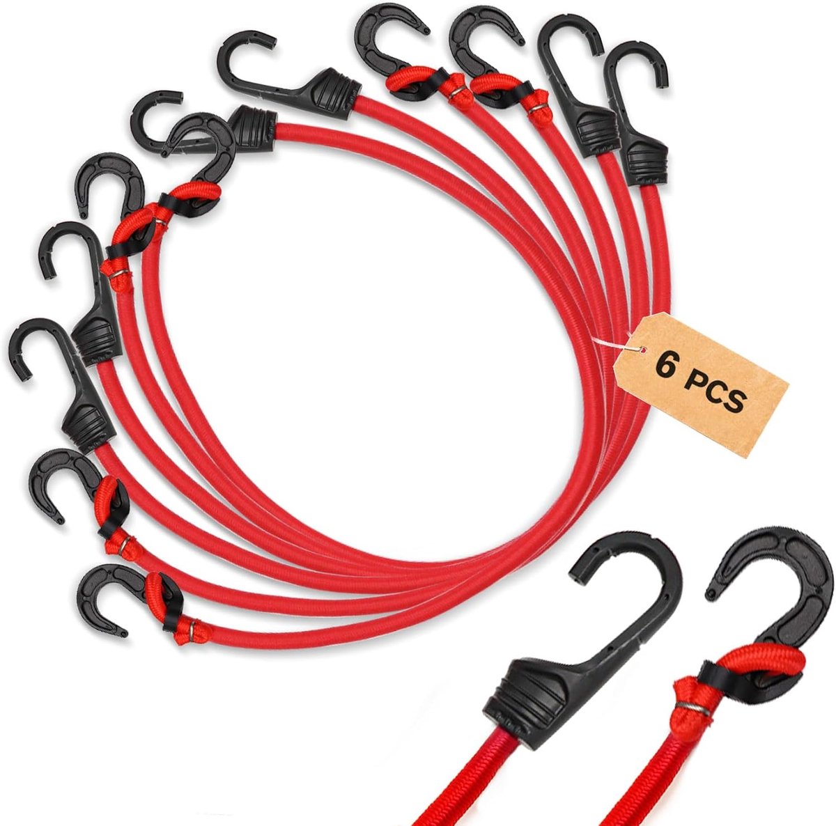 Tension rubber met haken 80cm - verstelbare elastiek - maximale belasting 30 kg - ideaal voor fiets en kamperen - ShopVlot