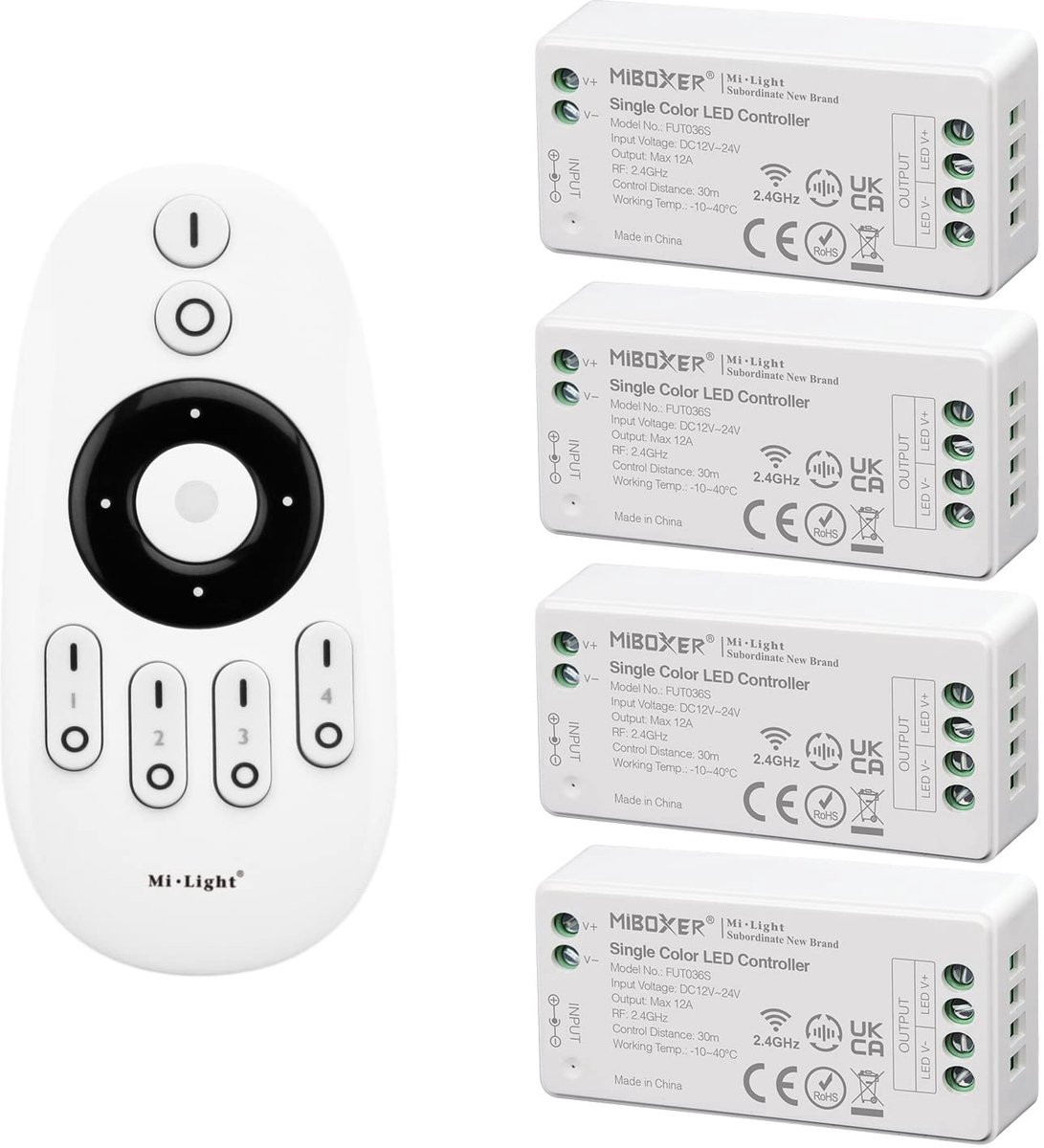 LED dimmer controller set - 4x enkele kleur dimmers - 1x RF draadloze afstandsbediening - slimme controle tot 30m - ShopVlot
