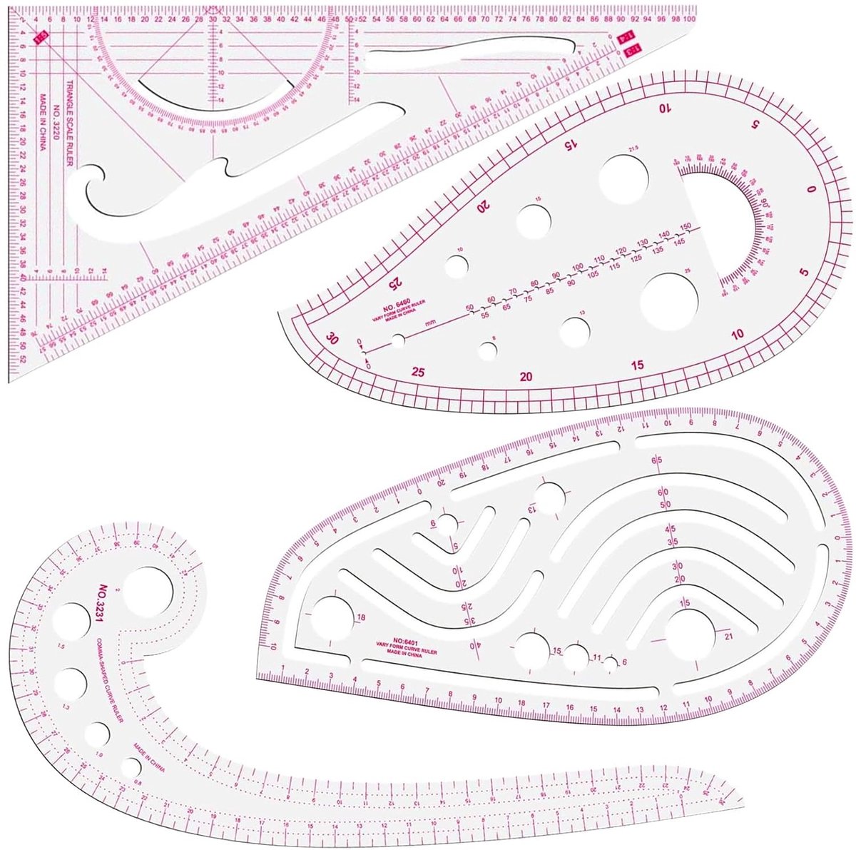 4-delige Set van Gebogen Linialen voor Naaien - Perfect voor Patroon, Kleding en DIY Projecten