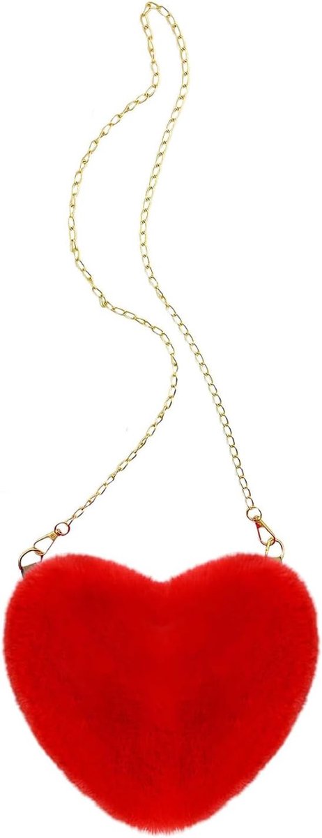 Pluche Schoudertas Rood Hart - Zacht Fluffy Handtas - Verwijderbare Ketting - Perfect voor Dagelijks Gebruik - ShopVlot
