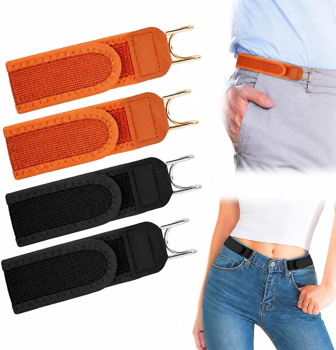 4 stuks Gürtel ohne Spanne für Herren und Damen, gespleten elastische gordel met metalen haken, kabelband sluiting - ShopVlot