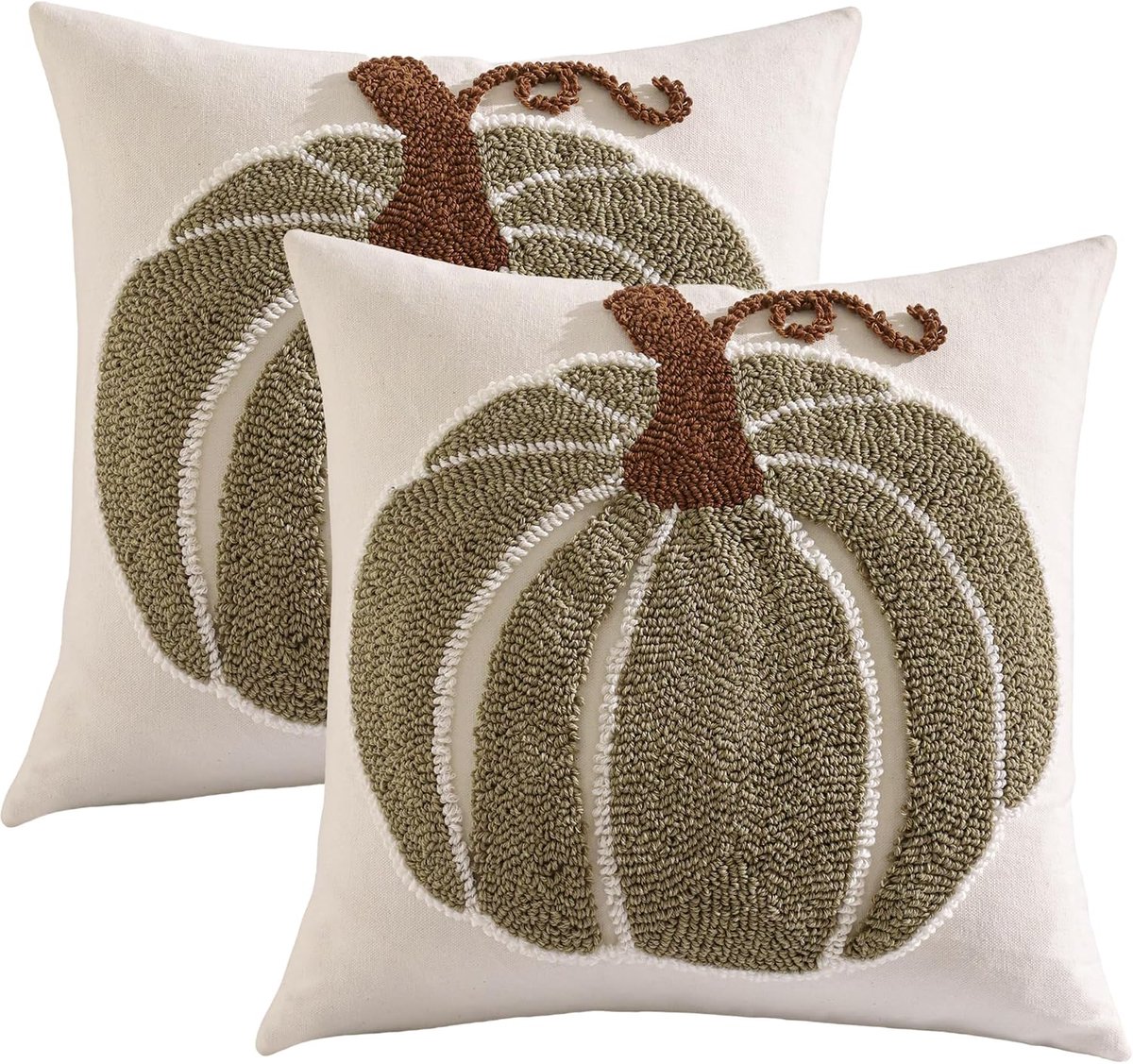Tosleo 2 stuks herfstkussenslopen, pompoen, 50 x 50 cm, kussensloop met groen pompoenpatroon, decoratief kussen - ShopVlot