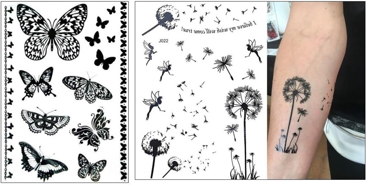 2 Sheets Butterfly Tattoo Temporary Tattoos Dandelion Tattoos Dandelion Tattoos BJ022 024 - ShopVlot