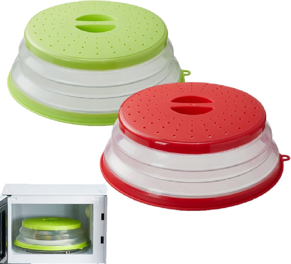 Microwave Lid 2 Pieces Foldable Microwave Lid High Microwave Cover Splash Guard 26.5 cm for Fruit and Vegetables - ShopVlot