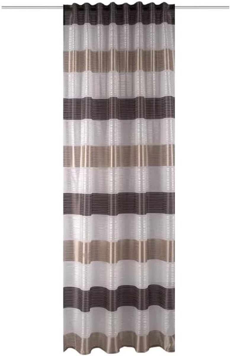 BB-Toy-Trades Ready-made Scarf with Ruffle Tape Combo Band Curtain Window Curtain Striped 1 Piece White, Brown, Beige - ShopVlot